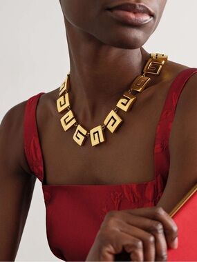 Vintage 80s Givenchy Gold / Silver G Logo Chunky Collar Statement Necklace
